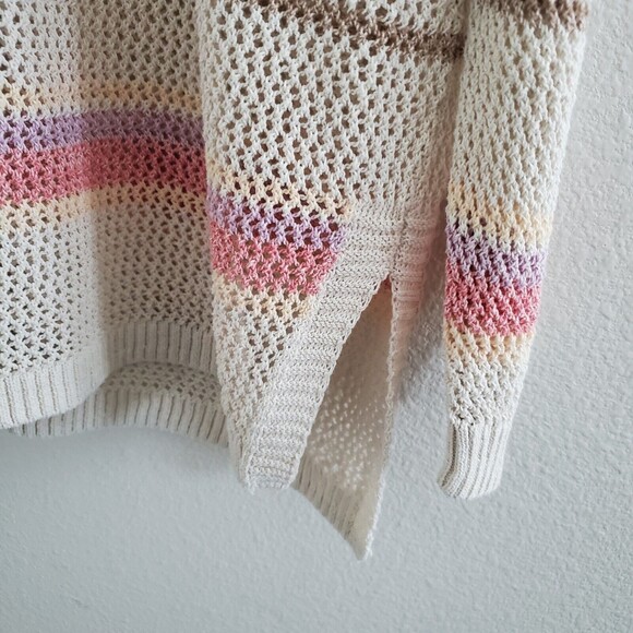 Chico's Women's Sweater XXL Multicolor Open Knit Striped Coastal Boho Minimalist - Picture 2 of 8